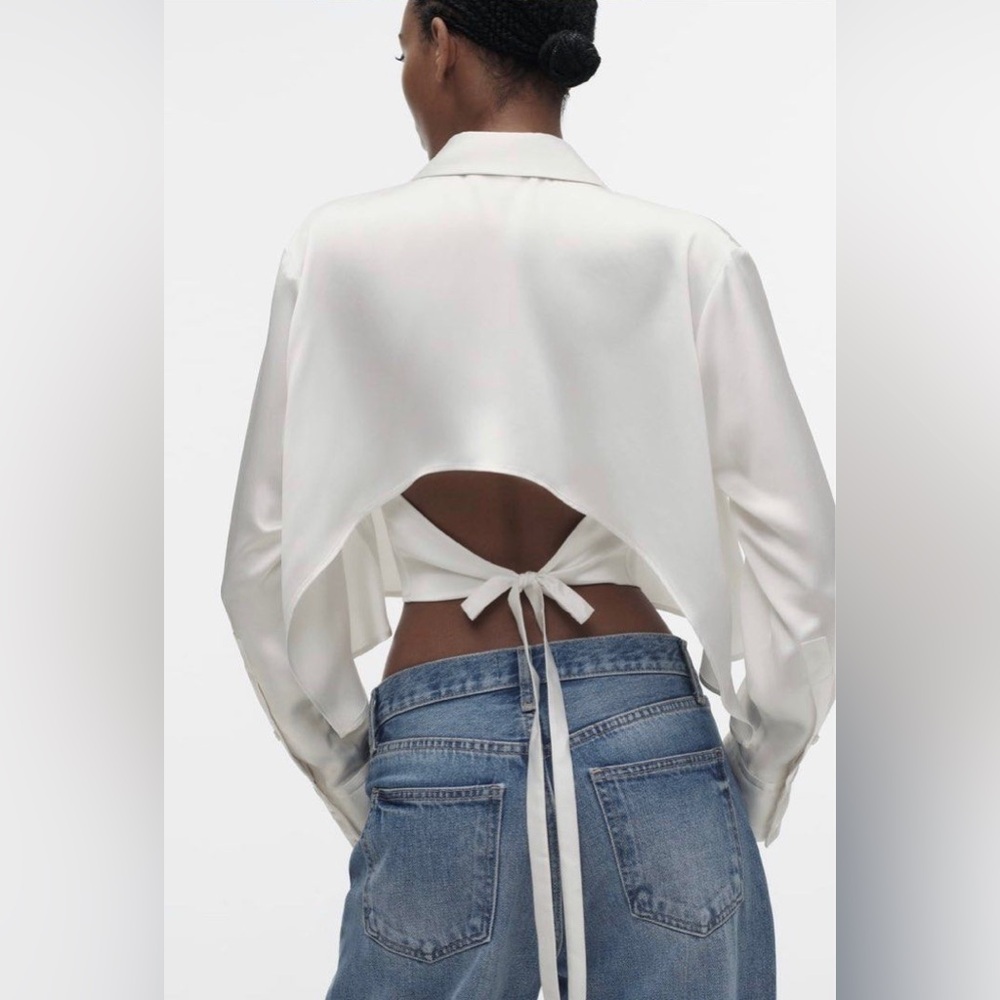 Zara Cream Open-Back Tie-Back Button-Down Shirt